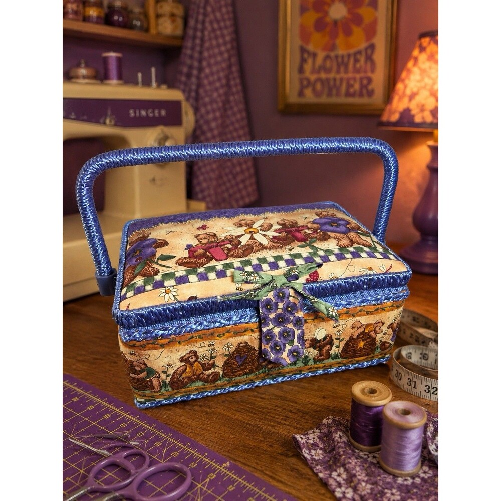 Vintage Teddy Bear Floral Sewing Basket Box Touch Fastener Philippines Purple